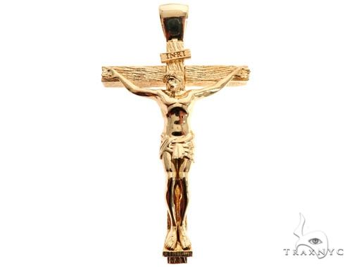 Custom 18K Yellow Gold Jesus Cross Charm Pendant 64006 - Image 1