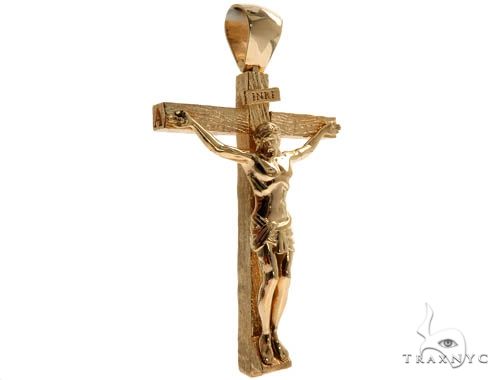 Custom 18K Yellow Gold Jesus Cross Charm Pendant 64006 - Image 2
