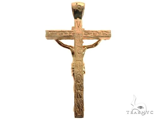Custom 18K Yellow Gold Jesus Cross Charm Pendant 64006 - Image 3