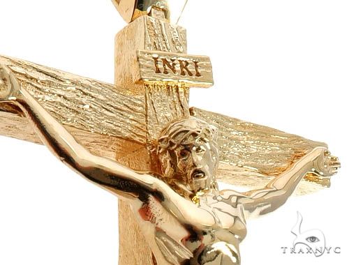 Custom 18K Yellow Gold Jesus Cross Charm Pendant 64006 - Image 5
