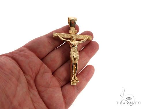 Custom 18K Yellow Gold Jesus Cross Charm Pendant 64006 - Image 8