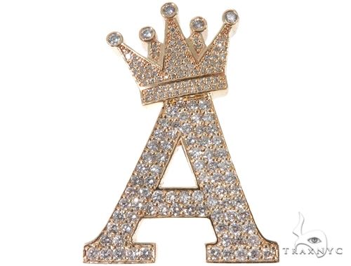 Custom Crowned Initial A Letter Diamond Pendant 64528 - Image 1