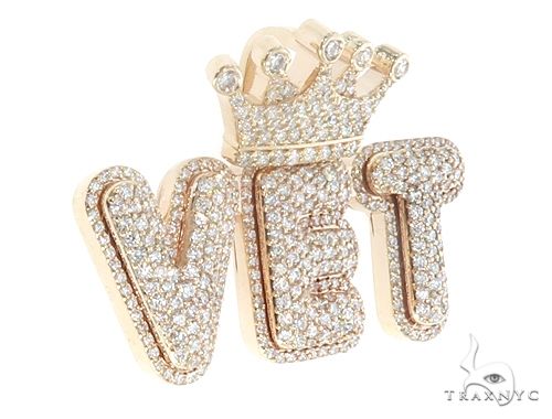 Custom Diamond Crowned Initial Letter Word Charm Pendant 64752 - Image 2