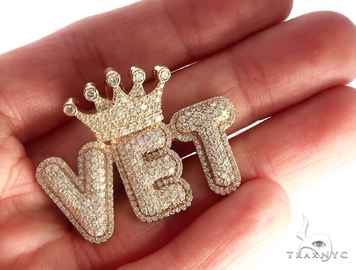 Custom Diamond Crowned Initial Letter Word Charm Pendant 64752 - Image 5