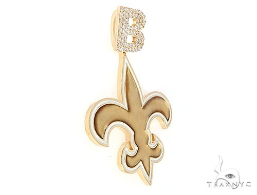 Custom Diamond Letter B Gold Saints Pendant 65228 - Image 2