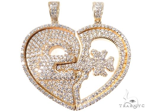 Custom Flower-Set Diamonds Key & Lock Heart Pendant 64090 - Image 1