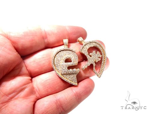 Custom Flower-Set Diamonds Key & Lock Heart Pendant 64090 - Image 7