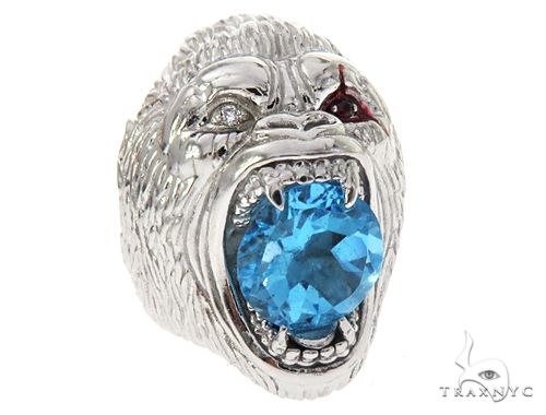 Custom 14K White Gold Diamond Gorilla Pinky Ring 65003 - Image 3