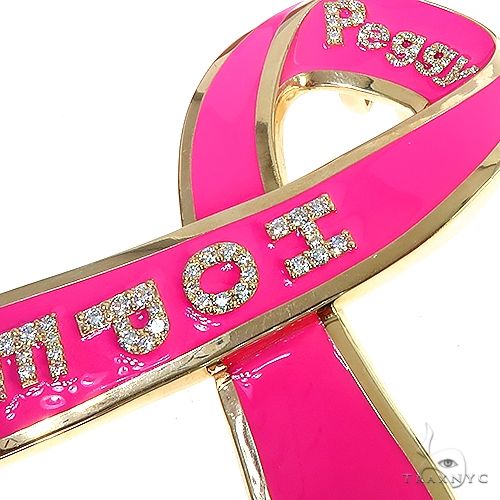 Custom Made 14K Gold Hope Breast Ribbon Pendant 66487 - Image 4