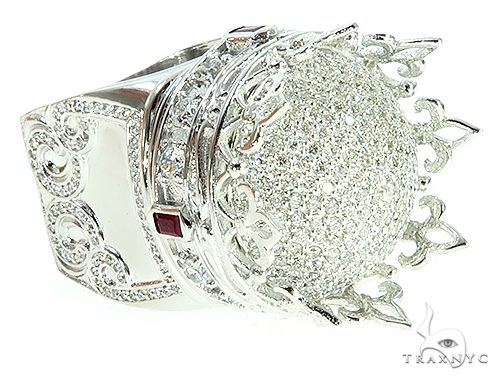 Custom Made 14K White Gold Prong Diamond Royal Crown Ring 65749 - Image 2