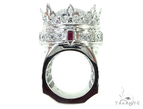 Custom Made 14K White Gold Prong Diamond Royal Crown Ring 65749 - Image 7
