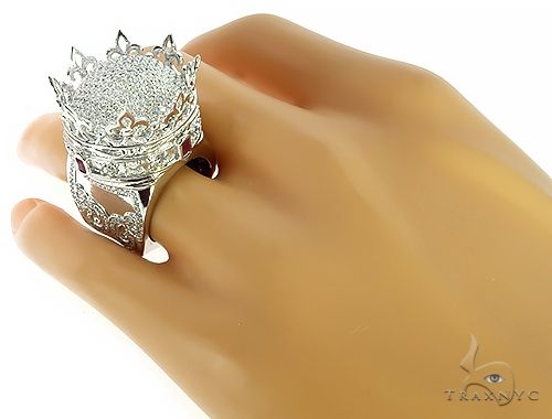Custom Made 14K White Gold Prong Diamond Royal Crown Ring 65749 - Image 8