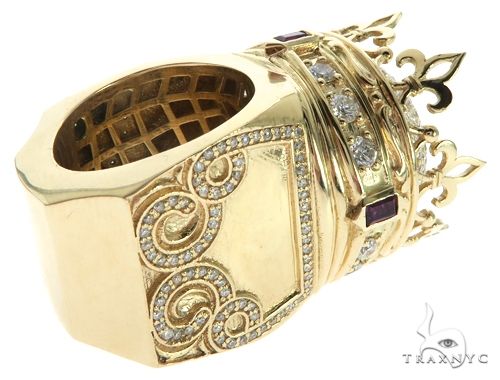 Custom Made 14K Yellow Gold Prong Diamond Royal Crown Ring 63886 - Image 5