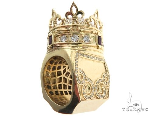 Custom Made 14K Yellow Gold Prong Diamond Royal Crown Ring 63886 - Image 9