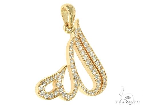 Custom Made 18K Yellow Gold Diamond Allah Pendant 66096 - Image 2