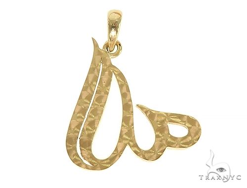 Custom Made 18K Yellow Gold Diamond Allah Pendant 66096 - Image 3