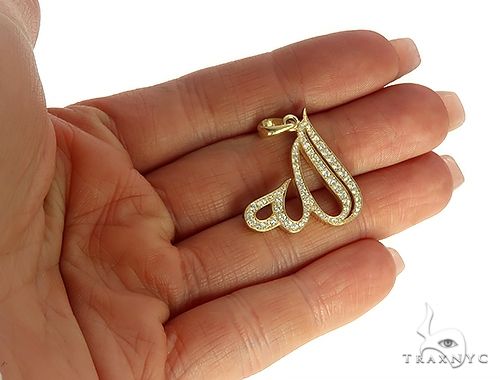 Custom Made 18K Yellow Gold Diamond Allah Pendant 66096 - Image 5