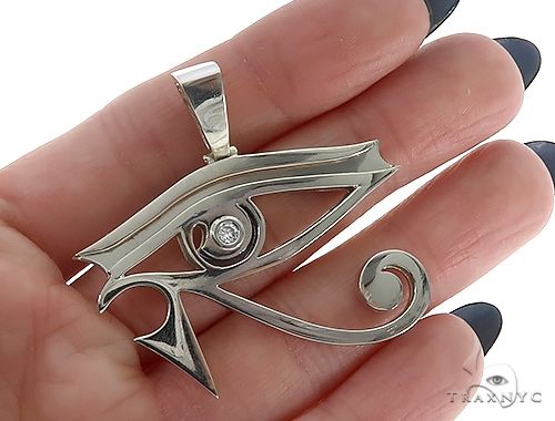 Custom Made Bezel Diamond Eye of Horus Pendant Egyptian Evil Eye 65131 - Image 5