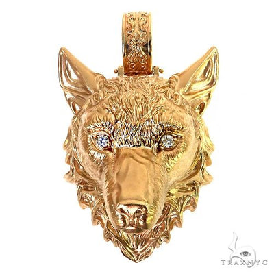 Custom Made Gold Wolf Head Pendant 68804 - Image 1