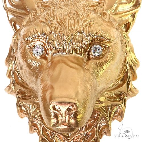 Custom Made Gold Wolf Head Pendant 68804 - Image 3