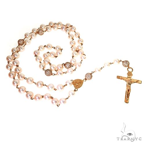 Custom Made Pearl Diamond Rosary Chain 67621 - Image 5