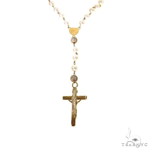 Custom Made Pearl Diamond Rosary Chain 67621 - Image 7