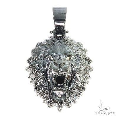 Custom Made Silver Black Rhodium Lion Head Pendant 67110 - Image 1