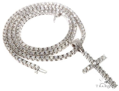 Custom Prong Diamond Cross Tennis Chain Set 64741 - Image 1
