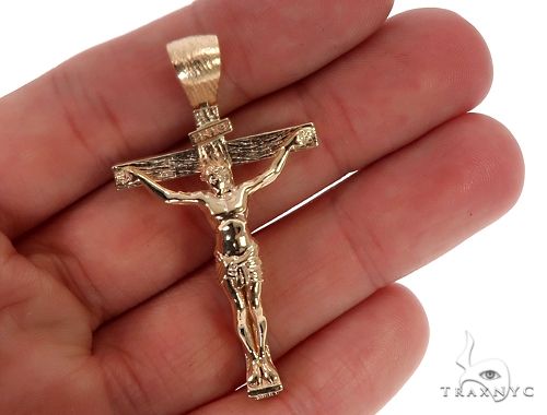 14K Solid Yellow Gold Cross Jesus 63945 - Image 5