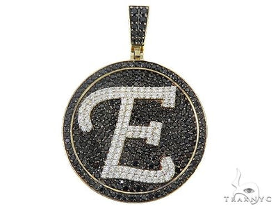 Custom Special White Gold Black & White Diamond E Initial Pendant 65250 - Image 1