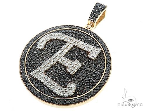Custom Special White Gold Black & White Diamond E Initial Pendant 65250 - Image 4