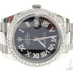 Datejust 41mm Roman Numeral Black Dial Diamond Bezel Stainless Steel Mens Watch 64985 - Image 3