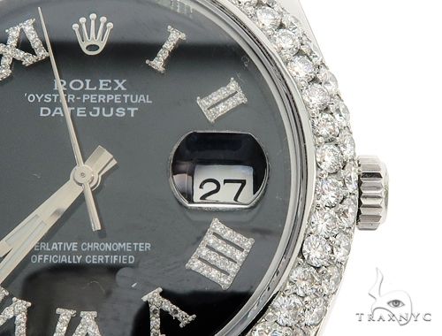 Datejust 41mm Roman Numeral Black Dial Diamond Bezel Stainless Steel Mens Watch 64985 - Image 5