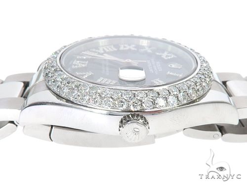 Datejust 41mm Roman Numeral Black Dial Diamond Bezel Stainless Steel Mens Watch 64985 - Image 8