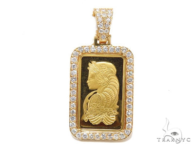 10 Gram 24K Gold Pamp Suisse Bar Diamond Pendant 42305 - Image 1