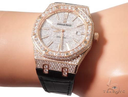 Diamond Audemars Piguet Royal Oak 41mm Watch with Leather Strap 64058 - Image 11