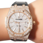 Diamond Audemars Piguet Royal Oak 41mm Watch with Leather Strap 64058 - Image 12