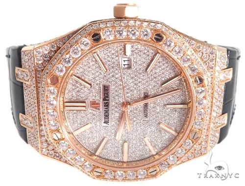 Diamond Audemars Piguet Royal Oak 41mm Watch with Leather Strap 64058 - Image 3