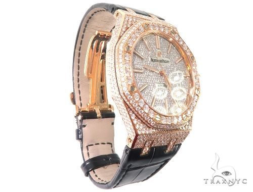 Diamond Audemars Piguet Royal Oak 41mm Watch with Leather Strap 64058 - Image 4