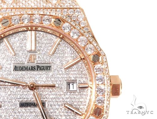 Diamond Audemars Piguet Royal Oak 41mm Watch with Leather Strap 64058 - Image 5