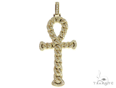 14K Yellow Gold Diamond Ankh Cross Crucifix Pendant 56545 - Image 1
