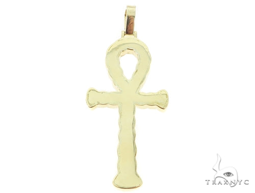 14K Yellow Gold Diamond Ankh Cross Crucifix Pendant 56545 - Image 4