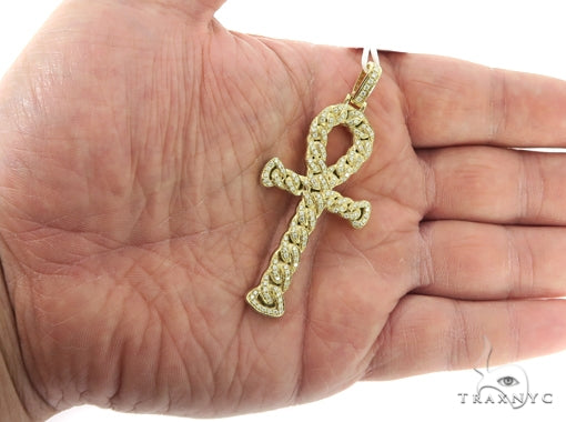 14K Yellow Gold Diamond Ankh Cross Crucifix Pendant 56545 - Image 5