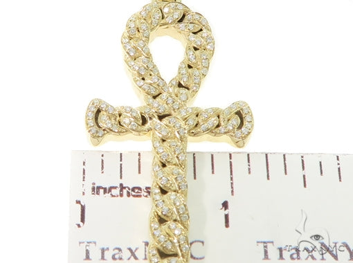 14K Yellow Gold Diamond Ankh Cross Crucifix Pendant 56545 - Image 6
