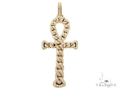 14K Rose Gold Diamond Ankh Cross Crucifix Pendant 56546 - Image 1