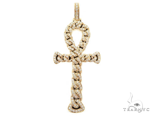14K Rose Gold Diamond Ankh Cross Crucifix Pendant 56546 - Image 1