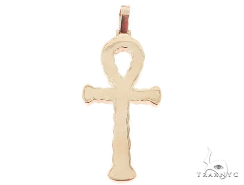 14K Rose Gold Diamond Ankh Cross Crucifix Pendant 56546 - Image 4