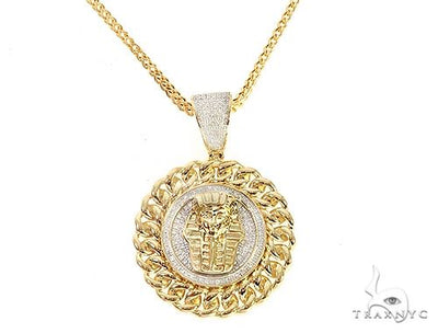 Diamond Pharaoh King Tut Pendant Franco Link Chain Set 65137 - Image 1