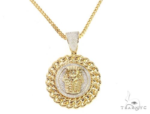 Diamond Pharaoh King Tut Pendant Franco Link Chain Set 65137 - Image 1