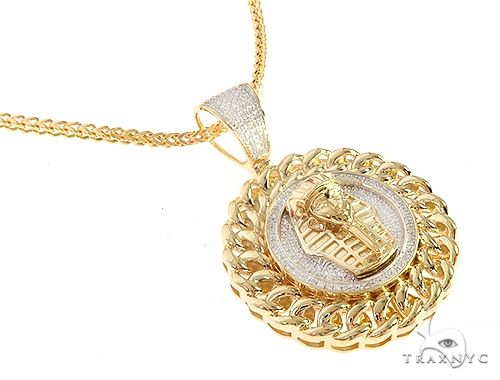 Diamond Pharaoh King Tut Pendant Franco Link Chain Set 65137 - Image 2